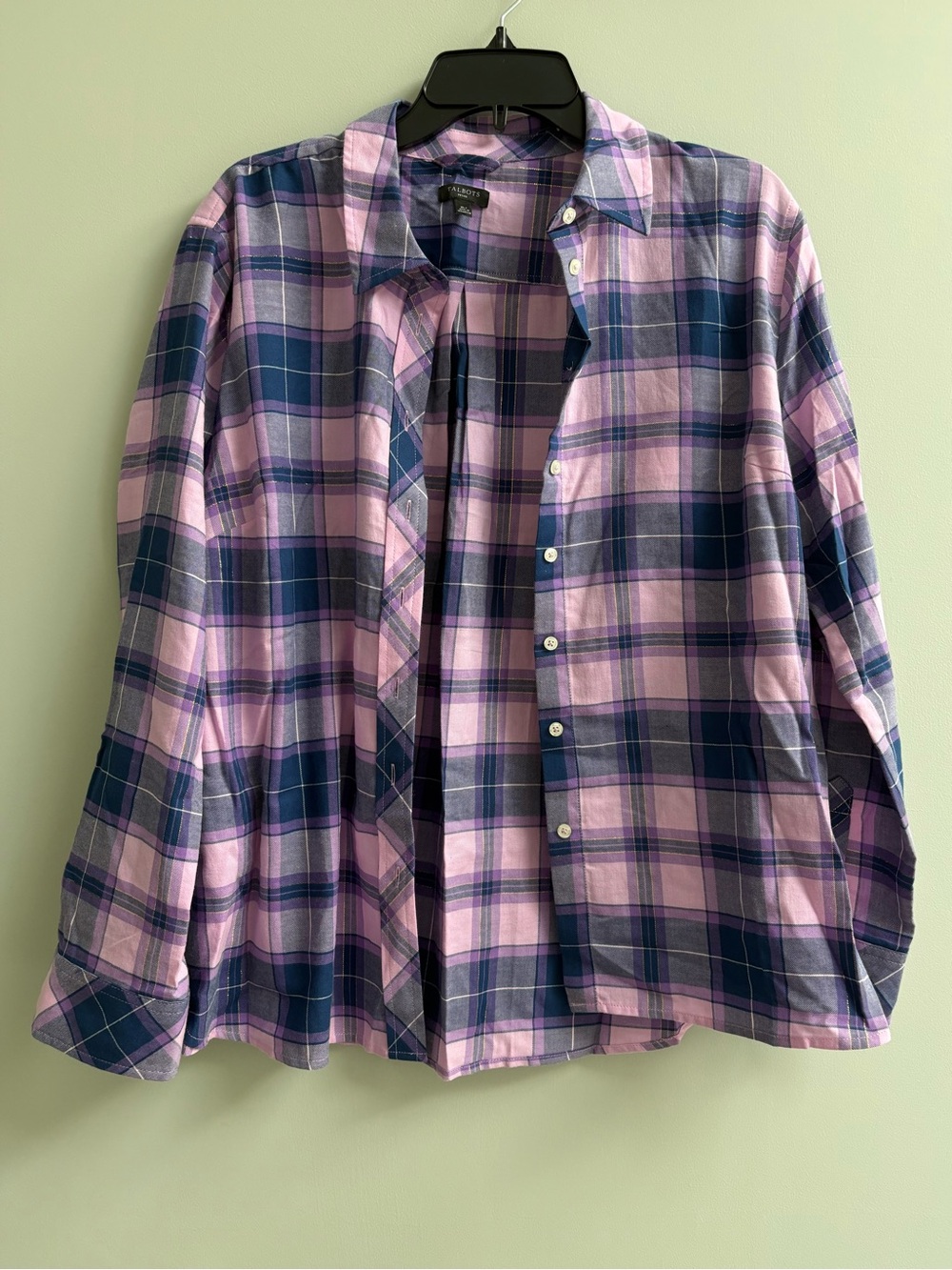 Talbots Lavender and Navy Plaid Button-Down Shirt
